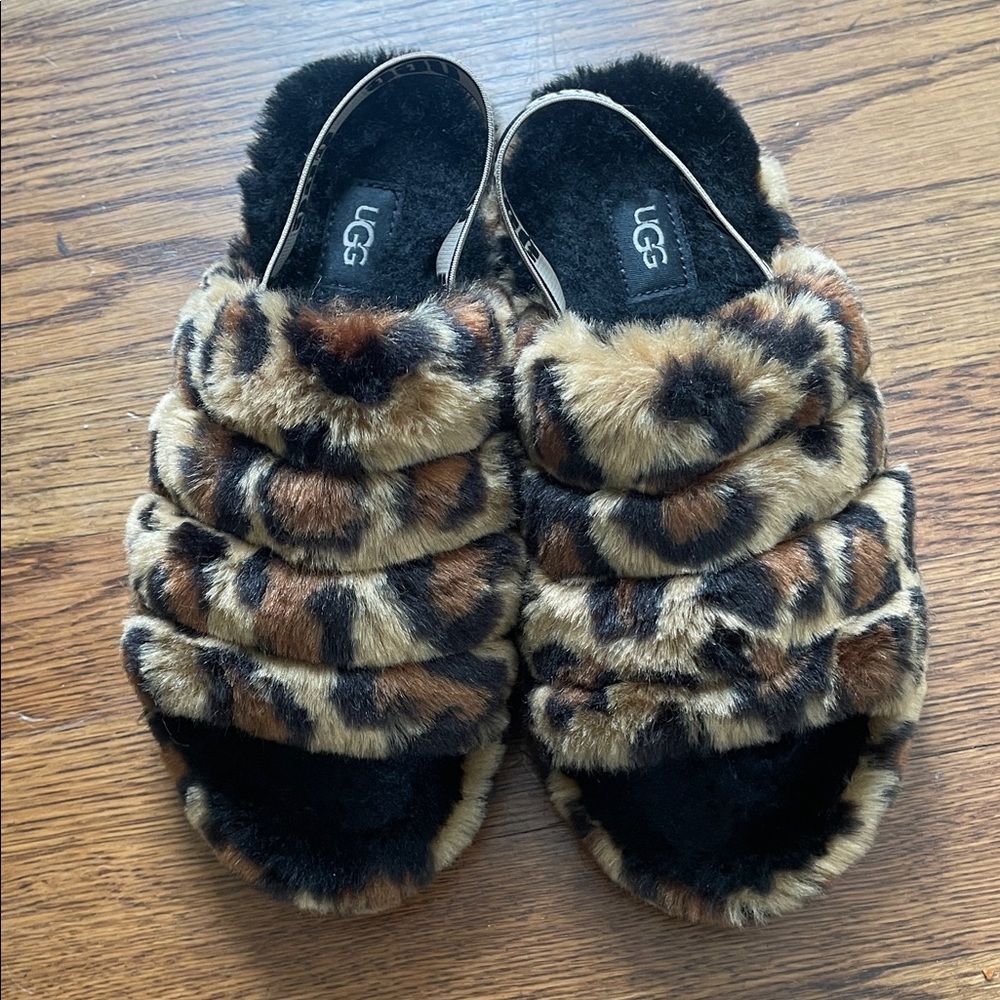 UGG Girls Leopard Print Slingback Slippers